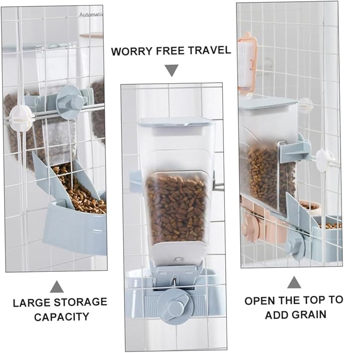 2L Hanging Automatic Pet Food Feeder Bowl for Dogs and Puppies, Blue Plastic Pet Food Dispenser for Cage Use, Suitable for Small to Medium Dogs
