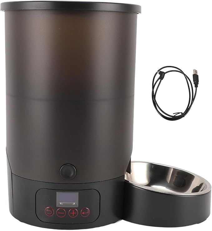 HEEPDD 3L Automatic Cat Feeder, Large Capacity Pet Food Dispenser Timed Dog Feeders with Stainless Steel Bowl Dual Power Supply for Pets Cats Dogs (Black Single Bowl)
