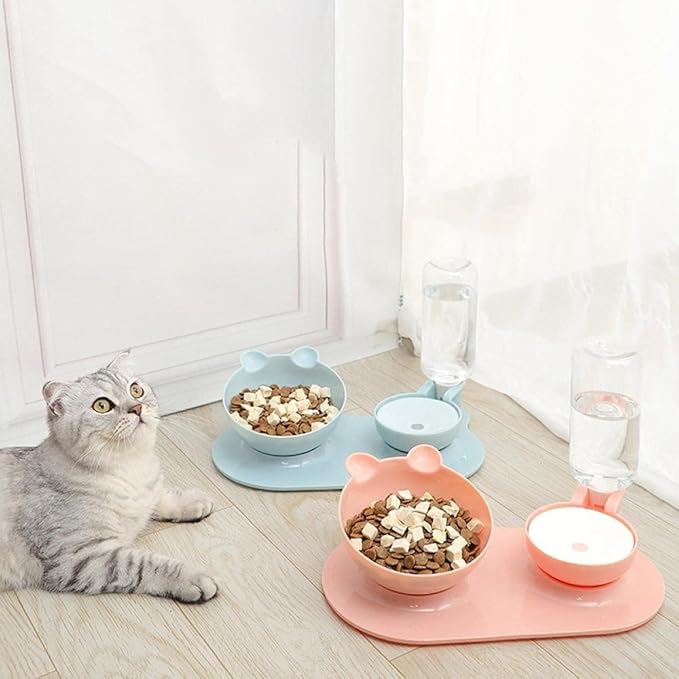 Pets Feeder Bowl Dog Dishes 2 in 1 Cat Bowl Water Dispenser Automatic Water Storage Pet Dog Cat Food Bowl Food Container with Waterer Pet Feeder Blue
