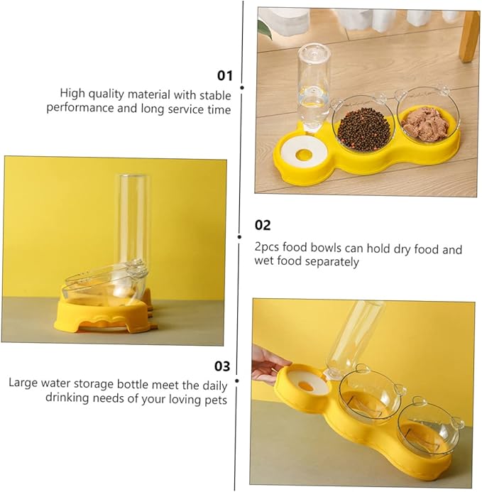 Happyyami Automatic Water Feeder for Cats Water Dispenser Double Food Bowl Cat Feeder and Drinking Bottle Pet Bowl for Dogs and