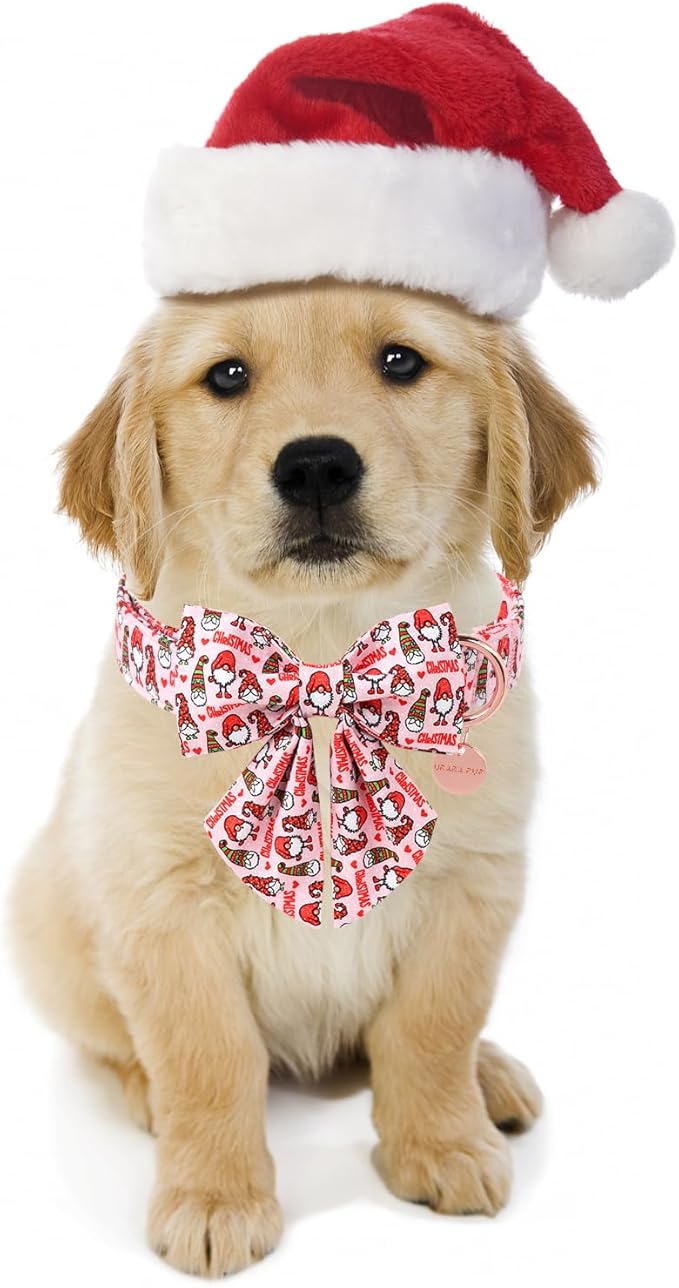 Christmas Dog Collar with Bow Tie, Cotton Christmas Bowtie Collar for Medium Girl Boy Dog, Comfortable Dog Collar Bowtie with Durable Metal Buckle, Adorable Pet Collar,XL,Neck 16-26in