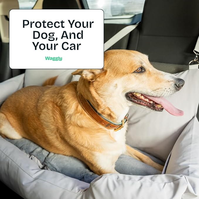 Large Dog Car Seat for Back Seat Travel | Dog Car Bed for Large Dogs with Safety Straps & Cushion Support by Waggly