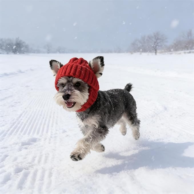 Red Wool Knit Dog Beanie with Ear Flaps, Warm and Windproof Red Knitted Dog Hat forAutumn and Winter,Suitable for Keeping Small Pets Warm