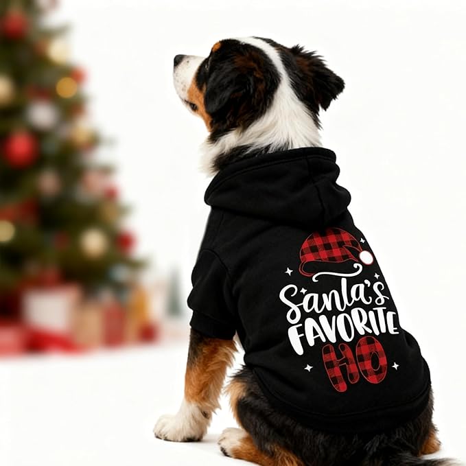 EXPAWLORER Dog Christmas Hoodie - Dog Christmas Sweater Xmas Sweatshirt with Santa Hat Print, Warm Fleece Lined Holiday Pet Outfit with Leash Hole, Cozy Soft Pet Clothes Coat for Large Dogs, L