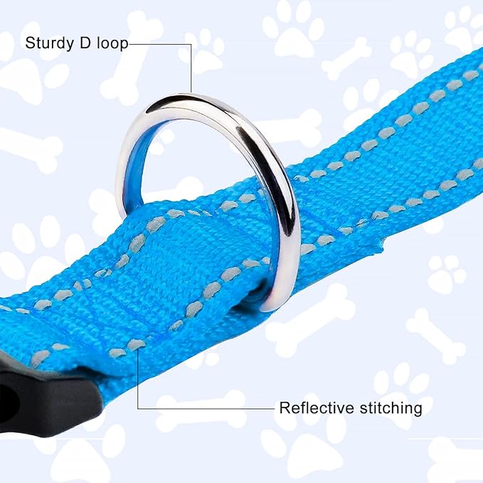 FunTags Reflective Dog Collar, Sturdy Nylon Collars for Medium Girl and Boy Dogs, Adjustable Dog Collar with Quick Release Buckle, SkyBlue