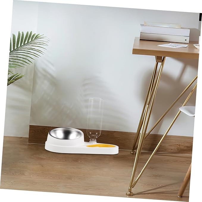 FRCOLOR Automatic Pet Feeder and Detachable Water Dispenser 2-in-1 Dog Food Bowl White Spill-Proof Pet Feeding Station for Cats and Dogs