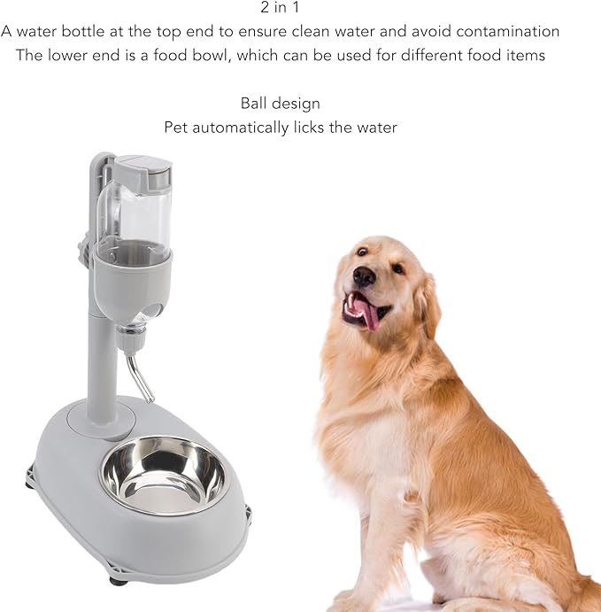 Pet Standing Water Dispenser Bowl, 2 in 1 500ml Multifunctional Detachable Height, Automatic Water Feeder Bottle with Stand for Dogs Cats
