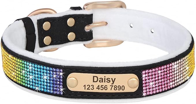 Personalized Dog Collar Crystal Rhinestone Dog Collars Anti-Lost Soft Padded ID Collar Free Engraved for Small Medium Large Dogs Black M