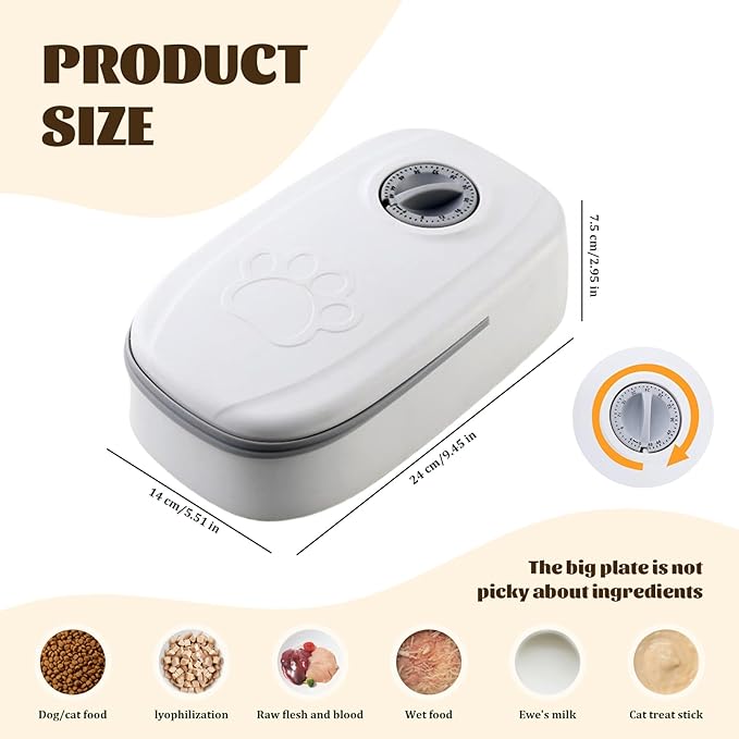 Automatic Feeders, Automatic Pet Feeder 24 Hours Retain Freshness ABS Timed Cat Feeder for Wet & Dry Food Non-Slip Foot Mat Sealed Detachable Automatic Feeder,Single-Meal