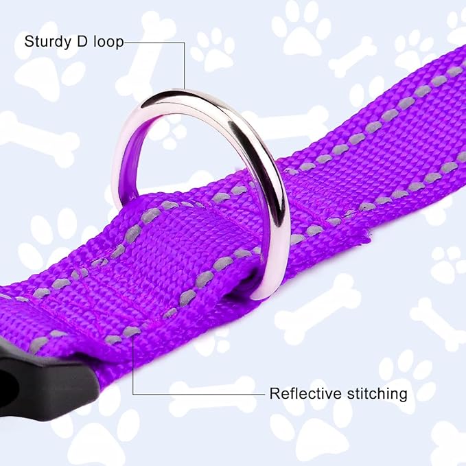 FunTags Reflective Dog Collar, Sturdy Nylon Collars for Puppy and Extra Small Girl and Boy Dogs, Adjustable Dog Collar with Quick Release Buckle,Purple,5/8" Width