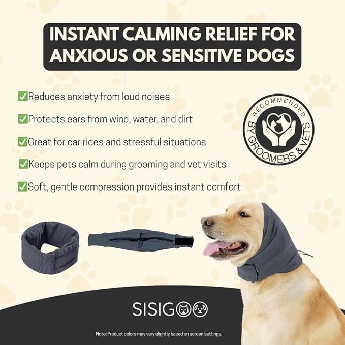Dog Calming Hoodie – No Shake Ear Wraps for Dogs – Adjustable Dog Ear Muffs for Noise Protection – Ear Wrap Head Cover for Anxiety Relief, Hematoma, Grooming & Force Drying (Dark Gray, L)