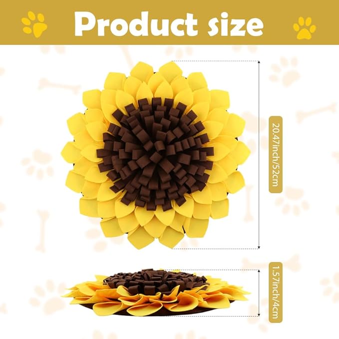 Snuffle Mat for Dogs, Pet Feeding Mats Puppy Sniffing Pad 20x20inch, Sunflower Shaped Snuffle Mat, Cat Doggies Interactive Toys for Multiple Breeds Training and Stress Release