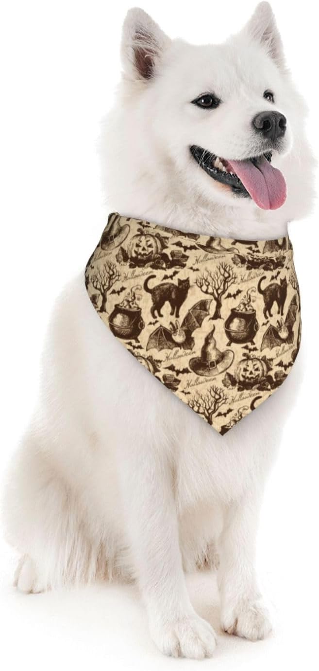 Vintage Halloween Bat Black Cat Witch Pumpkin Dog Bandana Scarf Triangle Bibs Pet Accessories Cat Kerchief