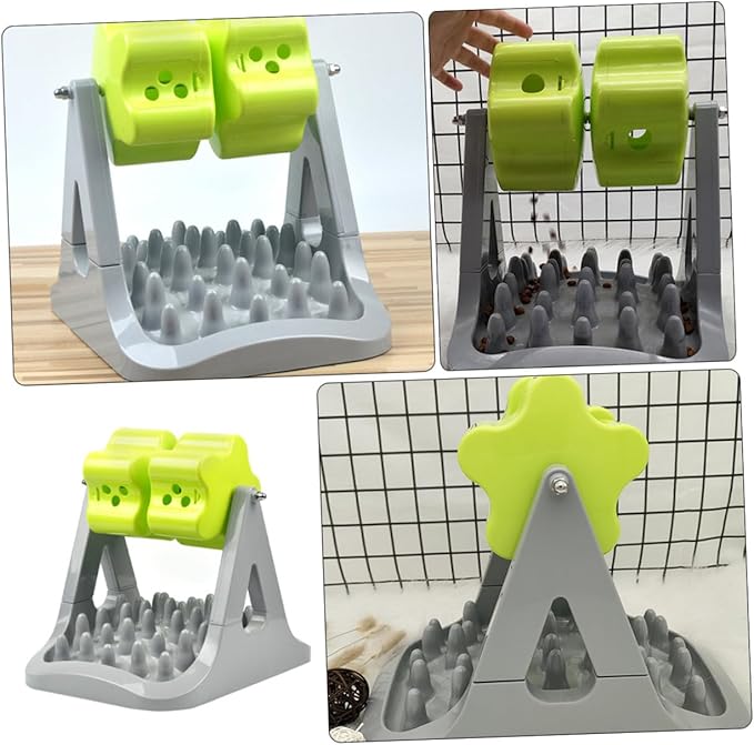 1piece Automatic Rotating Dog Food Dispenser Choke Pet Feeding Bowl for Dogs Easy to Clean Non-Skid Base Gray and Green for Training and Feeding