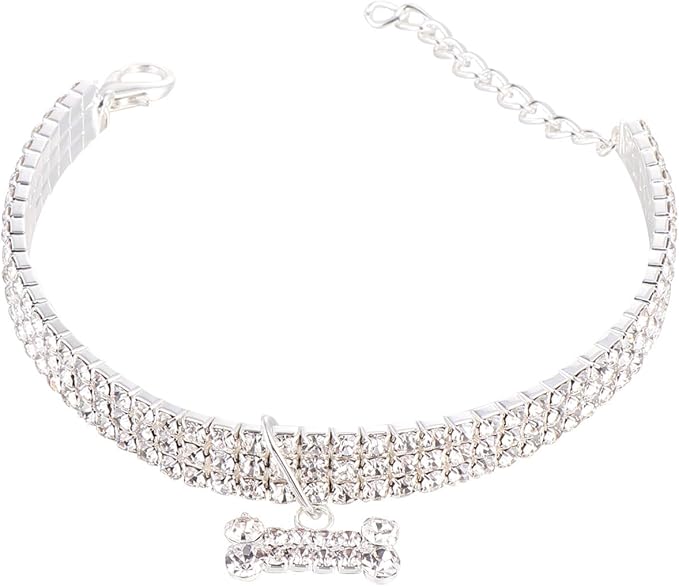 SUPVOX Rhinestone Pet Dog Collar Crystal Collar Adjustable Buckle White Large Size for Pets