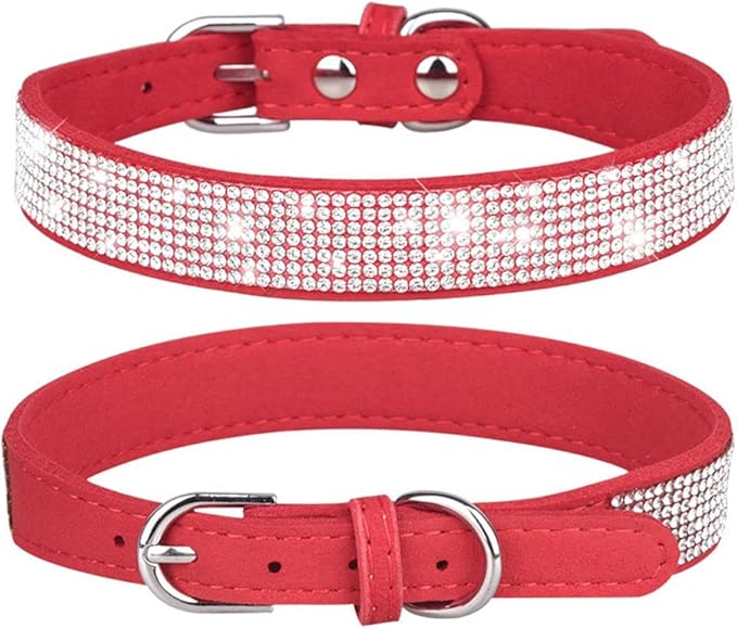 Puppy Dog Collar with Rhinestone Crystal Diamond Colorful Bling Girl Cat Collars Red S