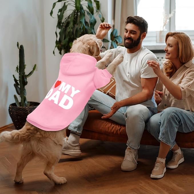 GreenJoy Dog Sweater Dog Hoodie Cold Weather Dog Coat Hooded Sweatshirt for Puppies,Cats, Small Medium Large Dogs (Pink(I Love My Dad), X-Small)