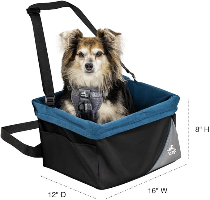 Kurgo Rover Pet Booster Seat for Small Dogs or Cats, Front & Rear Dog Car Seat, Carrier Carseat for Pets, Dog Seatbelt Tether, Helps with Canine Car Sickness