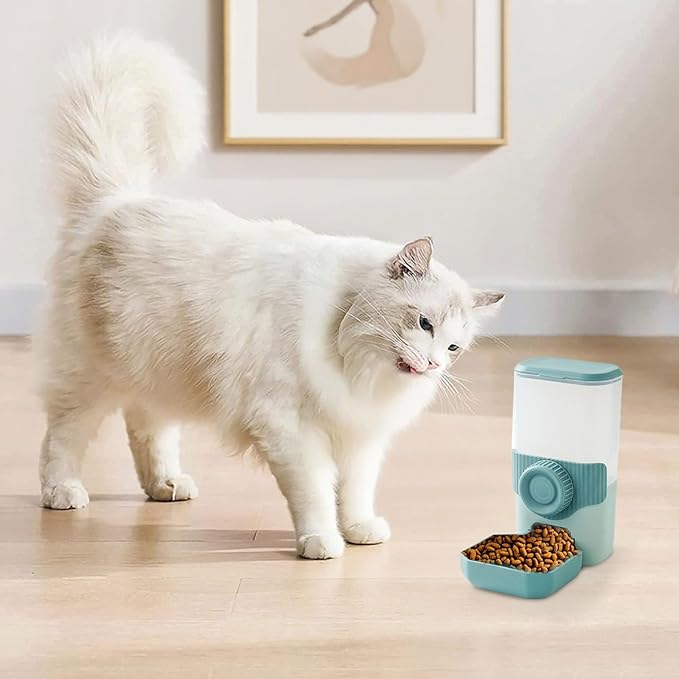 Hanging Cage Automatic Small Pet Food Bowl Water Bottle Dispenser, Auto Pet Feeder and Waterer Set, Suitable for Small Dogs, Cats, Kittens, Puppies, Rabbits, Chinchillas(900ML) (Blue)