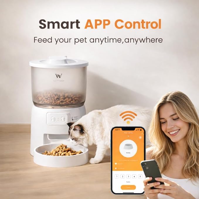 Smart Pet Feeder for Cats and Dogs – 3L Automatic Food Dispenser with App Control, 2.4GHz WiFi Timed & Portion Control 10 Meals/Day Dual Power Supply Airtight Lid – Ideal for Small Pets Indoor