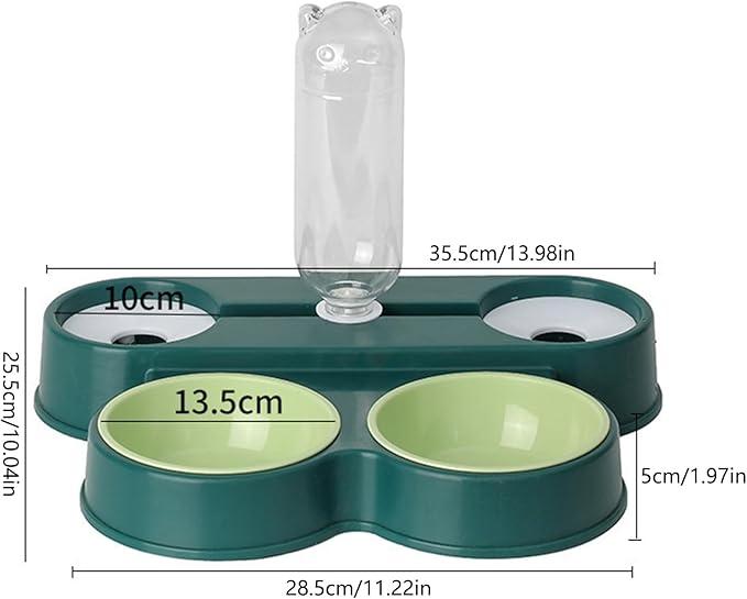Double Dog Bowl with Automatic Water Dispenser, Detachable Cats Water Fountain Bowl Food Container Automatic Bowl Supply