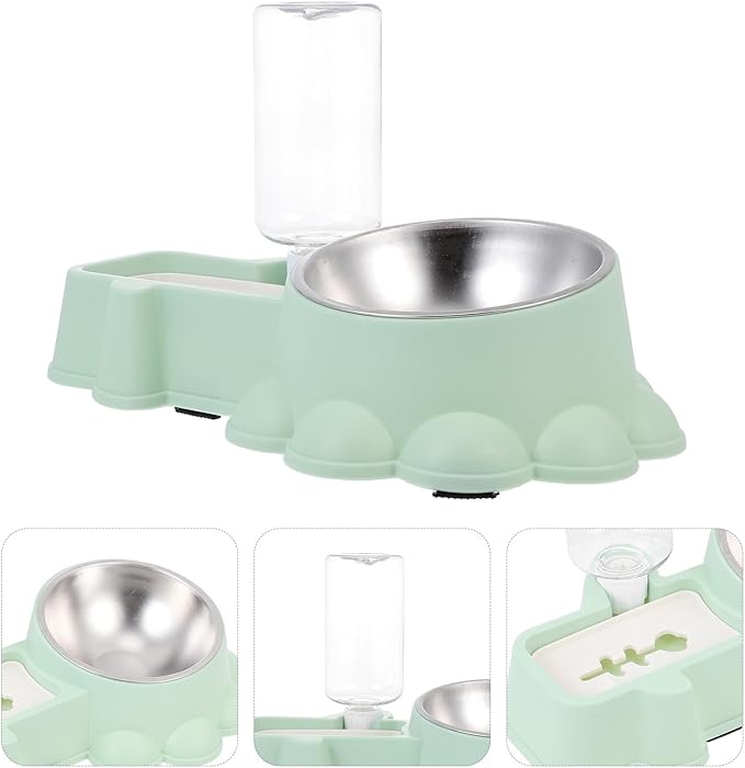 Automatic Stainless Steel Dog Bowl with Food and Water Dispenser, Multifunctional Pet Feeding Container in Green, Suitable for Indoor and Outdoor Use