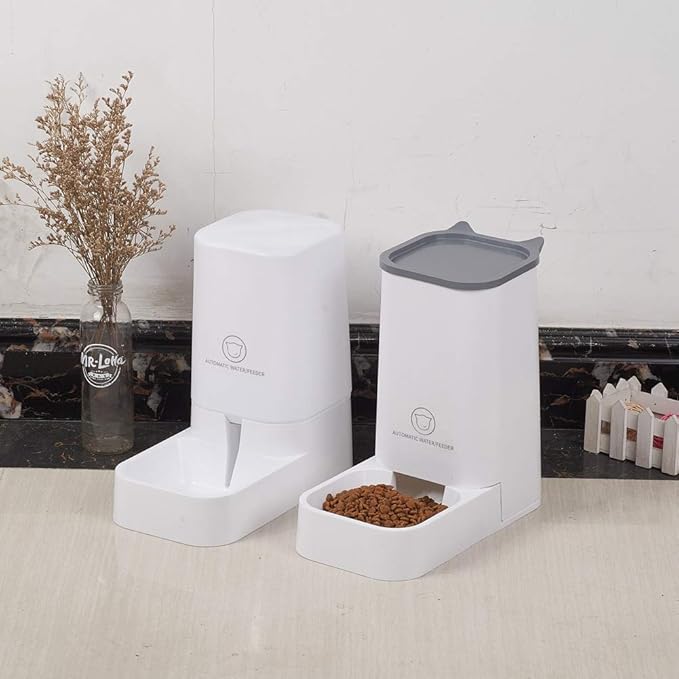 XhuangTech Automatic Feeder Set, 1-Gallon Water Dispenser and 2.1kg Pet Food Feeder, Small Pet Waterer and Feeder, Self-Dispensing, Polypropylene Material, For Cats and Dogs