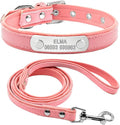 Personalized Dog Collar and Leash Padded Adjustable Customized Pet Collars and Leashes for Small Medium Dogs Cats Chihuahua Pink S