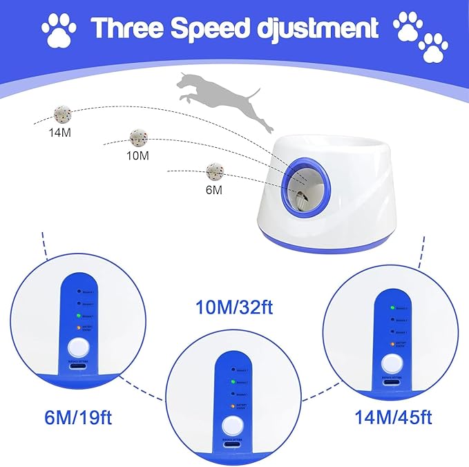 Automatic Dog Ball Launcher, Upgraded Dog Ball Throw Launcher, Adjustable Distance 20-45FT, for Small/Medium Dogs, with 3 2.3-inch ETPU Balls, Indoor and Outdoor Interactive Toys