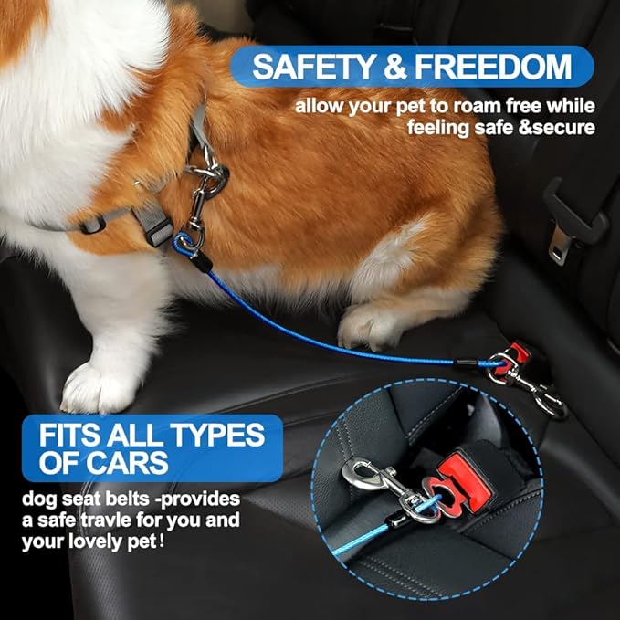 Dog Seat Belt Harness for Car,2pcs Dog Seatbelt of Coated Wire Leash Safety Restraint,No Chew Tether Cable Vehicle Dogs Accessories,Double Clips & Latch (Black, 24 inch/60 CM)