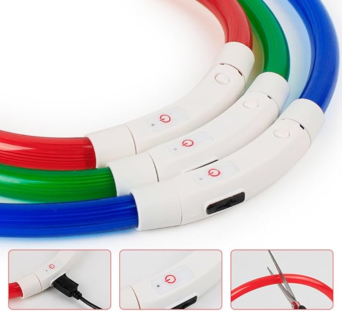 Rechargeable LED Night Flashing Luminous USB Charging Pet Dog Puppy Neck Collar Blue 35cm