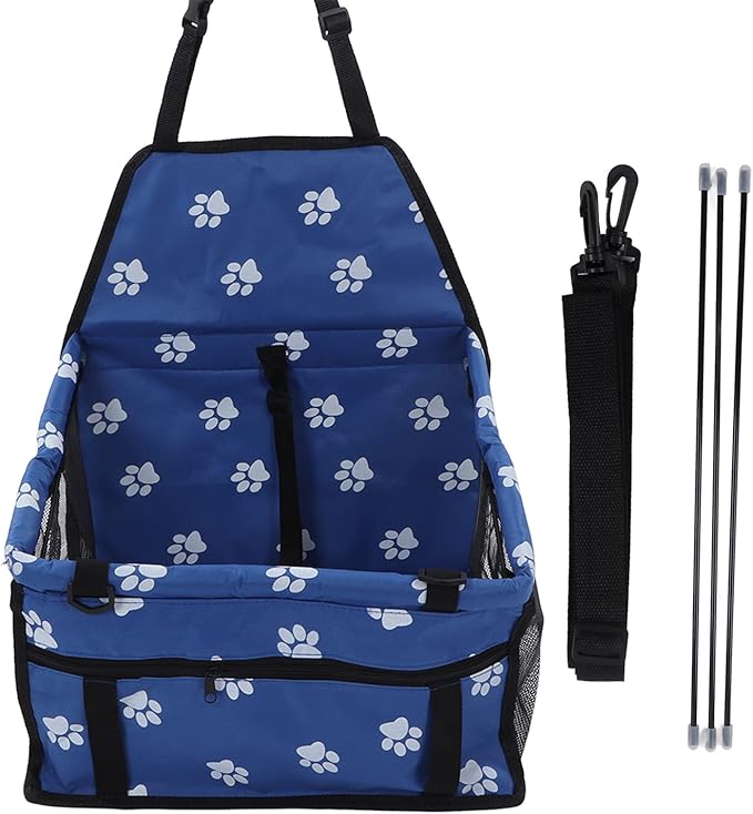 Pet Car Seat with Safety Leash, Dog Car Basket for Puppy Cat, Breathable Slip Proof Design, Portable Pet Travel Carrier with Adjustable Straps for Most Vehicles (Blue)
