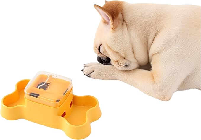 Interactive Dog Treat Dispenser Toy, Dog Slow Feeder for Mental Stimulation, Food Puzzles for Cats & Dogs to Prevent Boredom, Anxiety, Easy to Fill & Clean(Yellow).