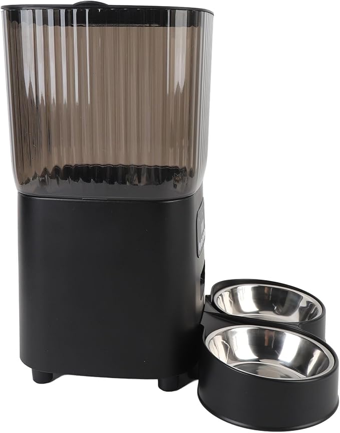 5L Automatic Cat Feeder, Large Capacity Pet Food Dispenser Button Control Timed Dog Feeders with Stainless Steel Bowl for Pets Cats Dogs (Dual Bowls)