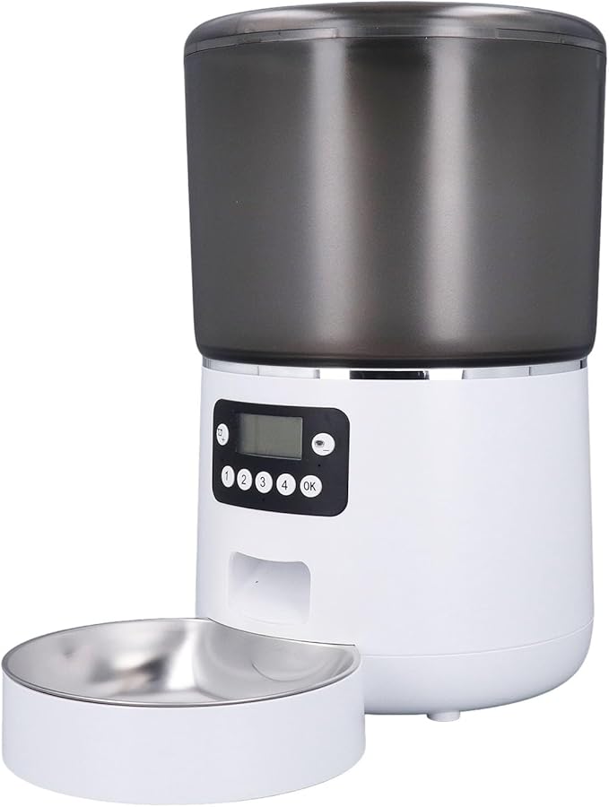 4L Automatic Pet Dry Food Feeder, Translucent Bucket Food Grade Material Easy to Cleanup Smart Timed Food Dispenser for Indoor Pets (US Plug)