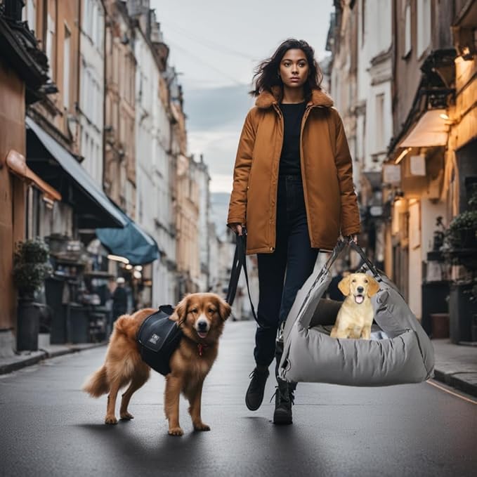 MANON ROSA Dog Car Seat Booster Sofa Cushion Travel Bed Pet Detachable & Washable Carrier Bag with Clip-On Safety Leash for Small & Medium Dogs (Beige)