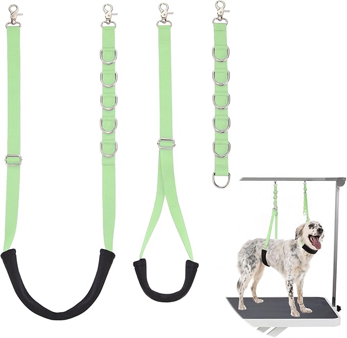 Dog Grooming Belly Strap - 3PCS Grooming Restraint Set Adjustable Belly Band Loops Strap with Padded Support & Loop Extension Straps Pet Grooming Harness Kit for Dogs (Mint Green)