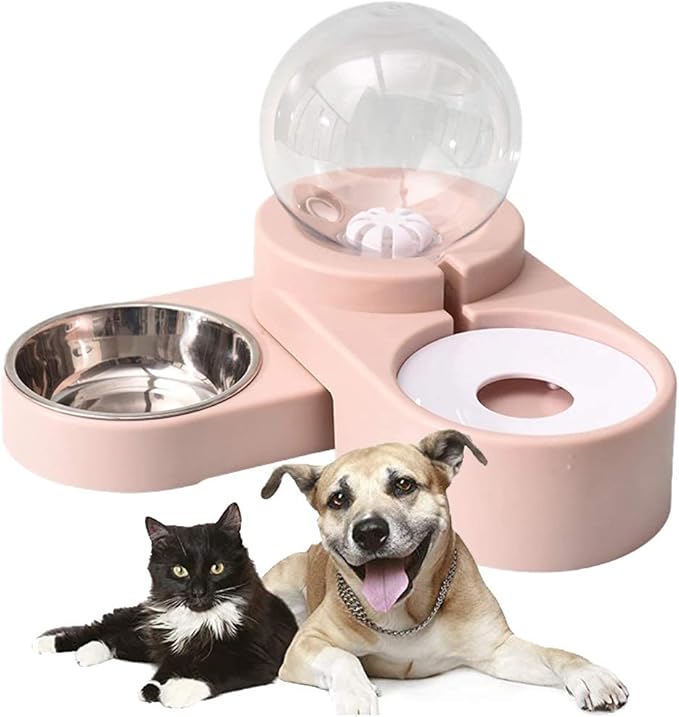 Double Dog Cat Bowls,Cat Dog Feeder Automatic Water Bowl and Food Bowl Set, Pet Automatic Water Dispenser,Floating Bowl Splash Free, Stainless Steel Feeder Bowl for Cats and Small Dog