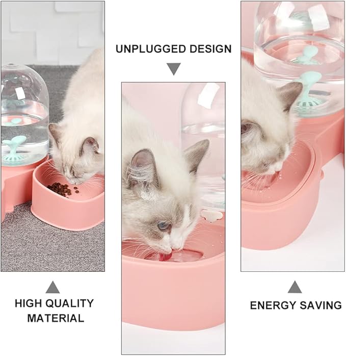 POPETPOP Detachable Pet Cat Dog Automatic Water Dispenser Bottle Double Bowls Capacity for Healthy Feeding and Drinking Spill Design for Cats and Dogs Three Bowls Pet Supplies Cherry