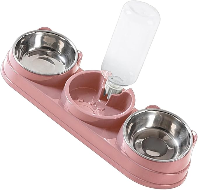 Pet Double Bowl Feeder with Water Dispenser for Dog Cats Feeding Watering Treats Dry Food Dish Home Dishware Double Food Water Feeder