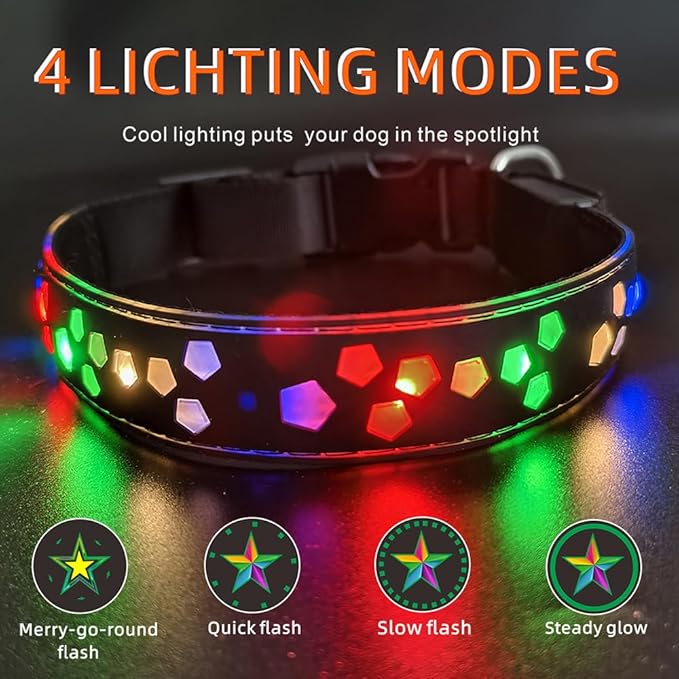 Subversive USB-C led Light up Dog Collar,Star Running LED Design Comfortable and Soft Material,Multicolored Lighting (Black, L(15.7-19.7"))