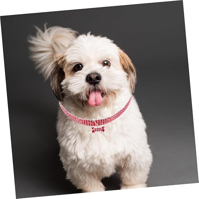 Rhinestone Pet Dog Collar Crystal Collar Adjustable Buckle Crimson Medium Size Luxury Pet Supplies for Small to Medium Dogs
