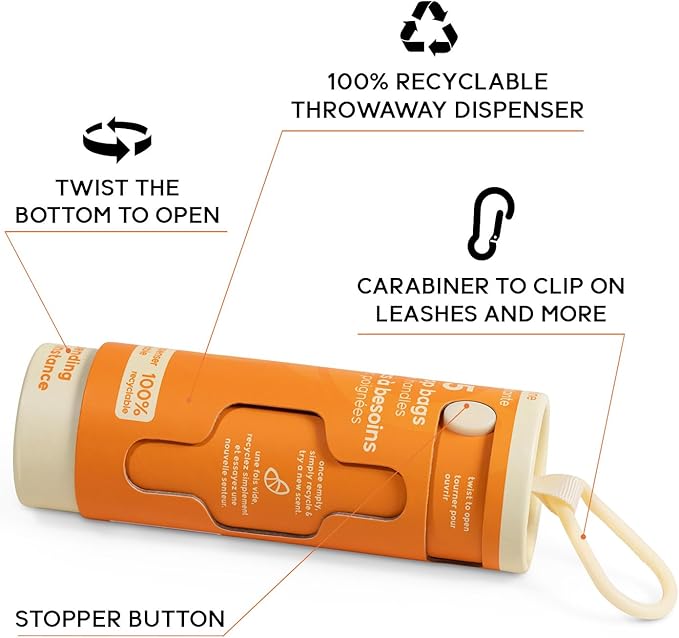 GOO-EEZ Disposable Pet Waste Bag Dispenser 3-Pack (135 ct), Pre-Loaded with 65% Recycled Dog Poop Bags with Easy-Tie Handles, No Refills Needed Twist-and-Pull Design - Balanced Collection