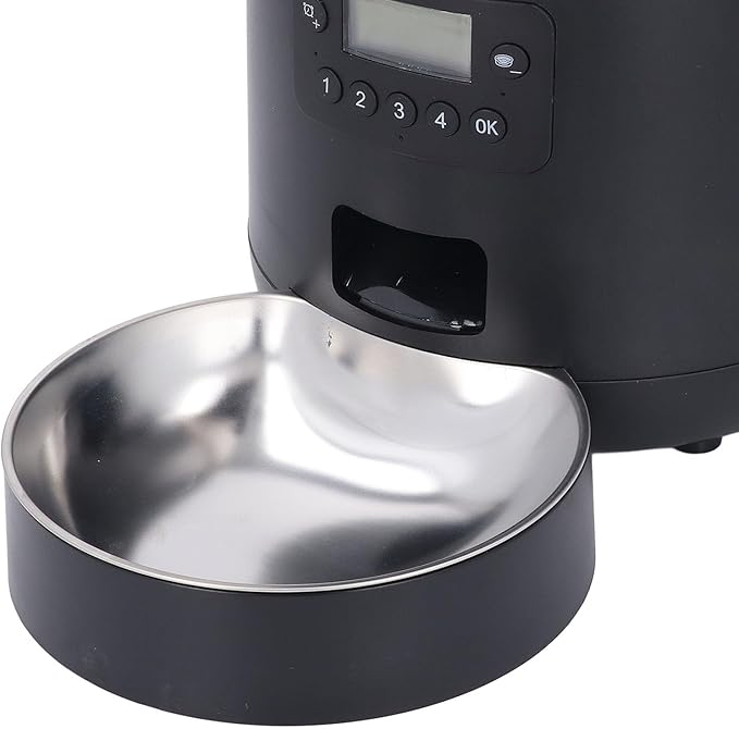 Automatic Pet Feeder, Transparent Automatic Cat Feeder with Freshness Preservation Stainless Steel 4L Timed Pet Smart Control Food Dispenser for Dogs Cats (US Plug)