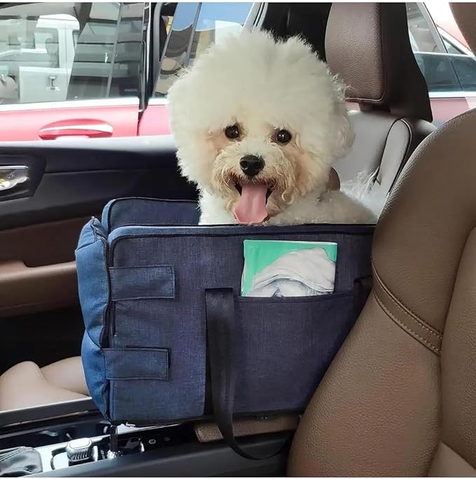 Dog Car Seat for Small Dog Cat Travel Pet Car for Seat Central Control Nonslip Dog Carriers Portable Car Armrest Box Booster Kennel Bed Dog Seat Car