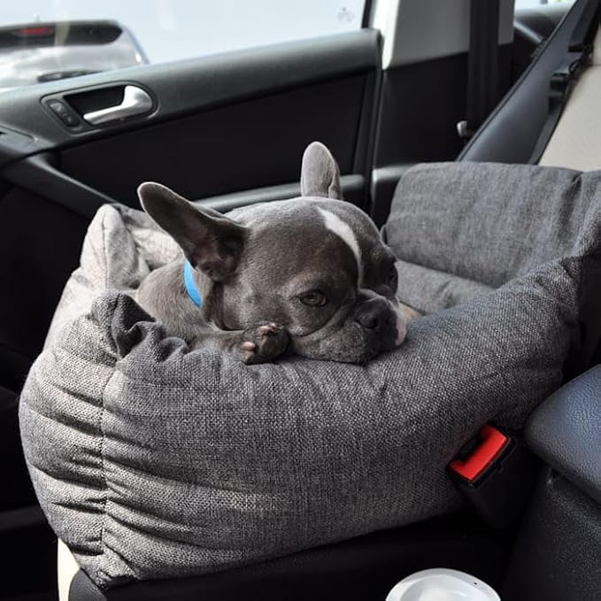 PAW BRANDS PupProtector Dog Car Seat for Medium and Large Dogs, Fully Detachable Car Booster Seat for Front and Back Seats, Orthopedic Dog Travel Bed, Gray, Single Seat