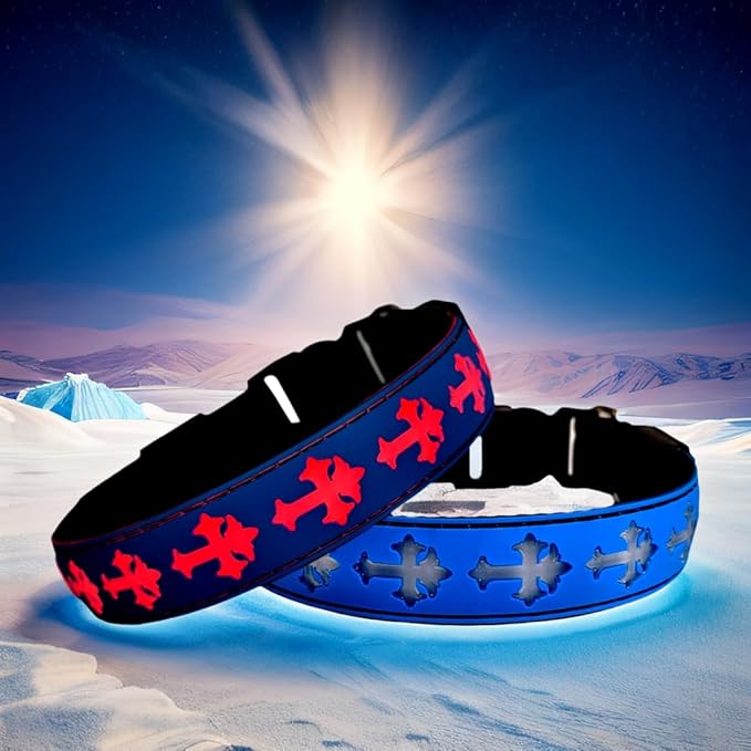LED Dog Collar, USB Rechargeable, 15 Light Modes, Multi-Color Cross Pattern (Blue, XL(19.7-23.6"))