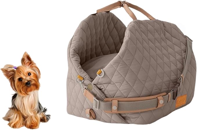 Dog Car Seat for Small Dogs, Pet Seats for Cars with Clip-On Safty Leash, Detachable Washable Pet Car Seat Travel Bed Under 25lbs (Grey)