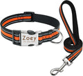 Custom Pet Dog Collar Leash Reflective Nylon Small Dog Puppy Collars Personalized Pitbull Medium Large Dog Collar Engrave Name Orange Set S