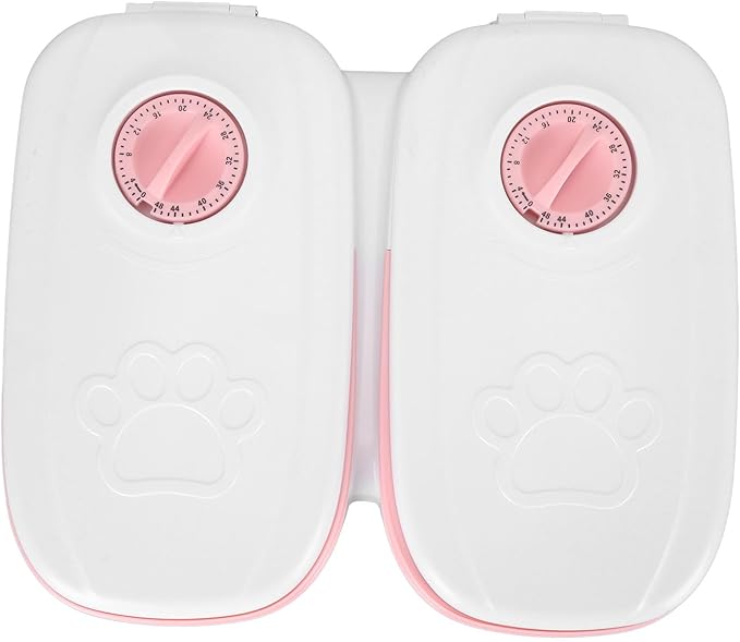 2 Meal Automatic Pet Feeder Dual Meal Pet Feeder Timed Dry Or Semi Moist Pet Food Feeder Large Capacity for Dog Cat (Pink)